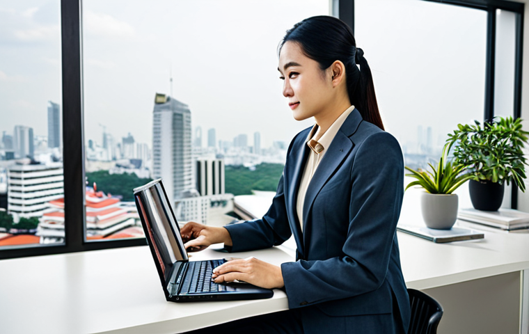 관광통역안내사 실무 경험에서 얻은 교훈 - **Subject:** A professional Thai businesswoman in a modern office.
* **Clothing:** A tailored...