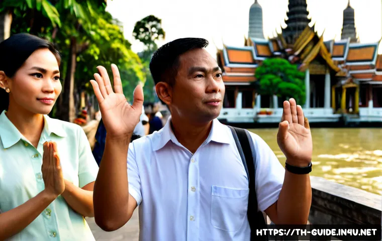 관광통역안내사 직업의 경제적 안정성과 전망 - Photorealistic Thai tourism guide leading a small diverse group of adult visitors through the ground...